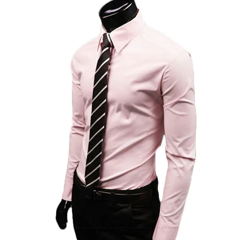 Men Long Sleeve Shirt Cotton Social Solid Business Slim Fit Turndown Collar Shirts Clothing FEA889 | Мужская одежда