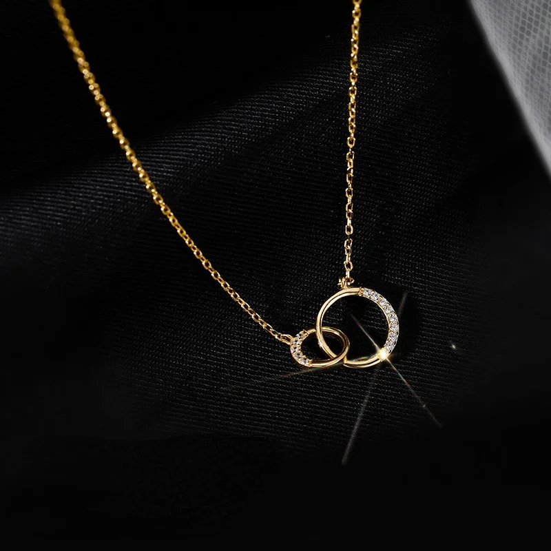 

S925 Sterling Silver Plated 14K Gold Delicate and Beautiful Double Circle Necklace Female Luxury Niche Design Fine Party Jewelry