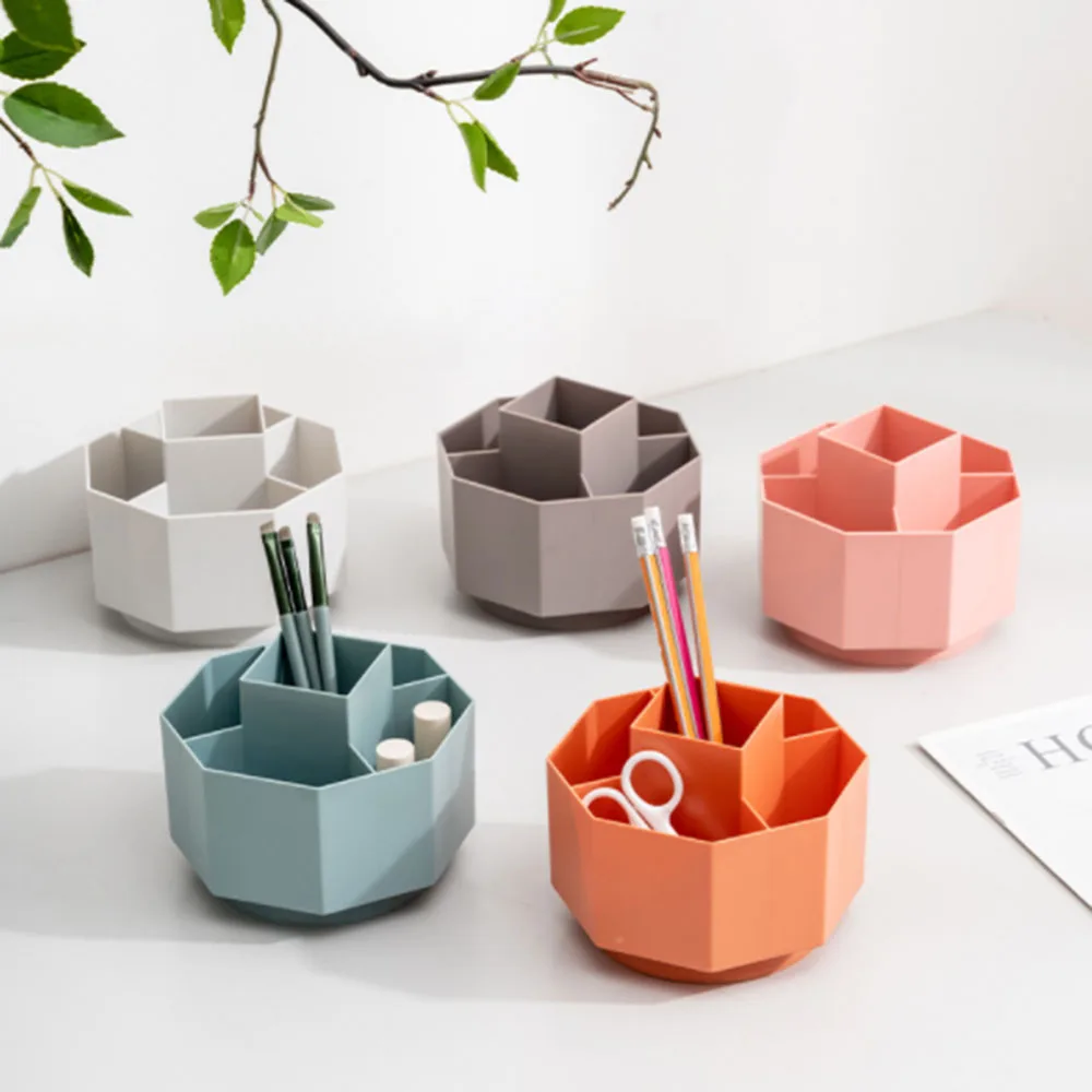 

Rotating Storage Box Pen Holder Creative Hexagonal Makeup Brush Organizer Desktop Sundries Storage Box Office Pencil Organizer