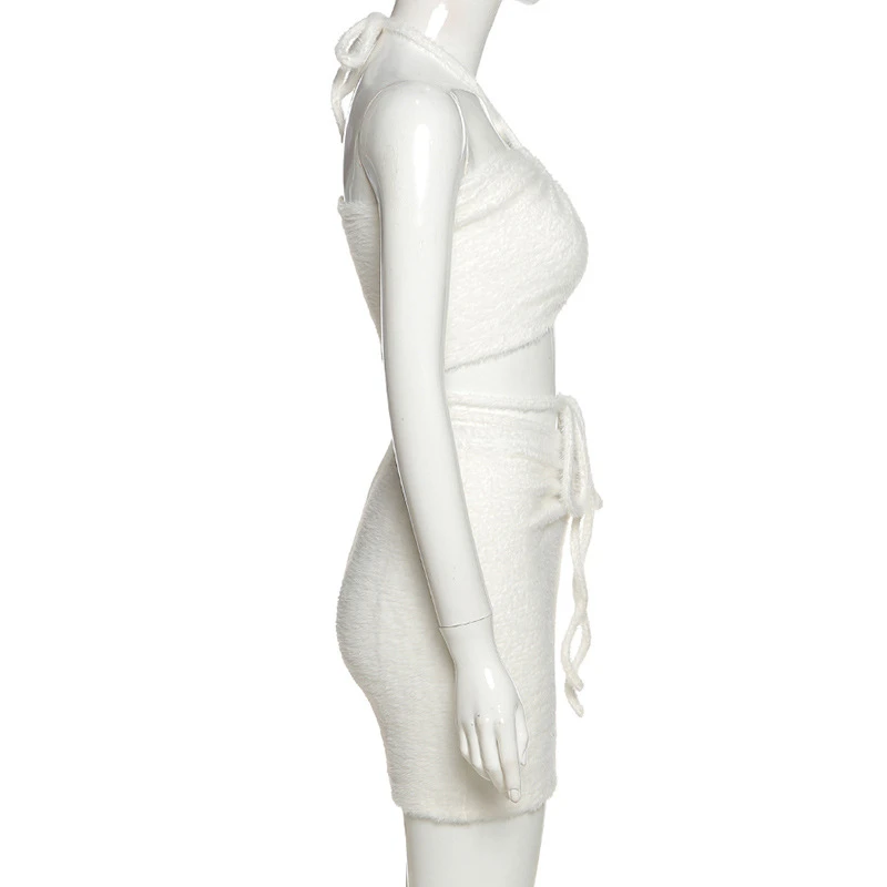 

Women's Solid Color Slim Waistcoat With halter and high waist strapping skirt set