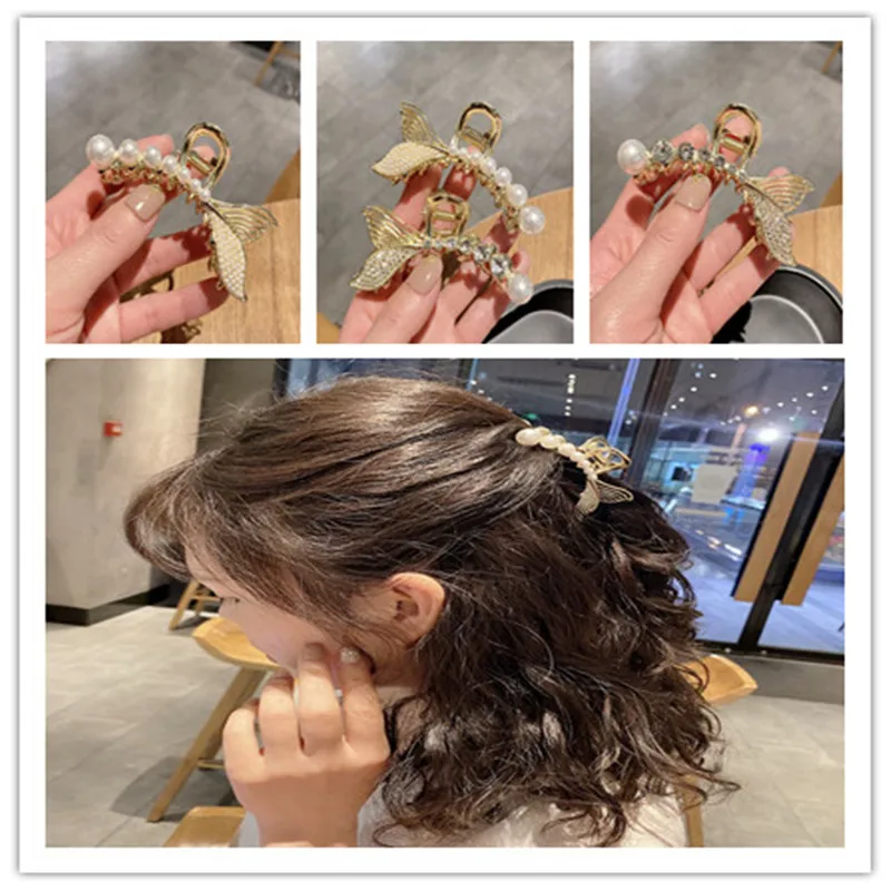 

Fish Tail Shape Hair Claw Fashion Temperament Female Pearl Barrette Girls Metal Hairpin Crab Claw Clip Hair Accessories