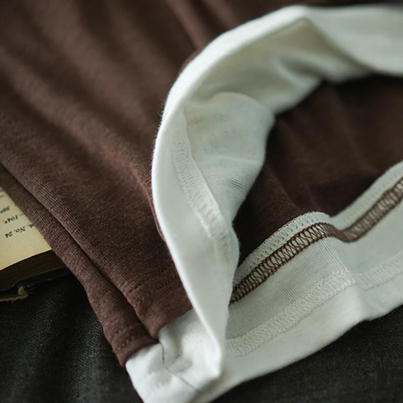 

Women Casual T Shirt Tops Pullover Patchwork Neck Retro Vintage 100% Cotton Elastic Fabric Tees Long Sleeve Spring B01191108