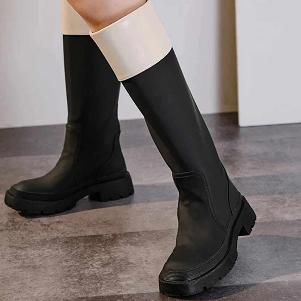

BONJOMARISA New Brand Female Platform Cool Punk Mid Calf Boots Women Zipper Armygreen Street Chunky Heel Wedges Shoes Ladies