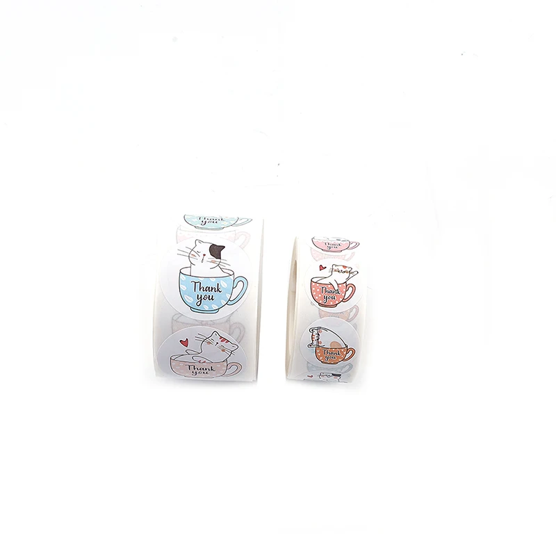 

Kawaii Cat Thank You Stickers 500pcs Round Cartoon Animal Adhesive seal Labels for Greeting Cards Gift Decoration Stationery