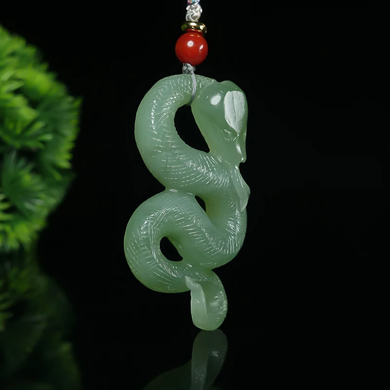 

Natural A hetian hollow handcarved jade zodiac snake green jade pendant necklace unique jadeite jade necklaces men jewelry