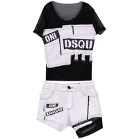Summer Casual Two Piece Set Women Street Short Sleeve Perspective Mesh Pullover T-Shirt Tops Patchwork Sexy Hotpants Mini Shorts