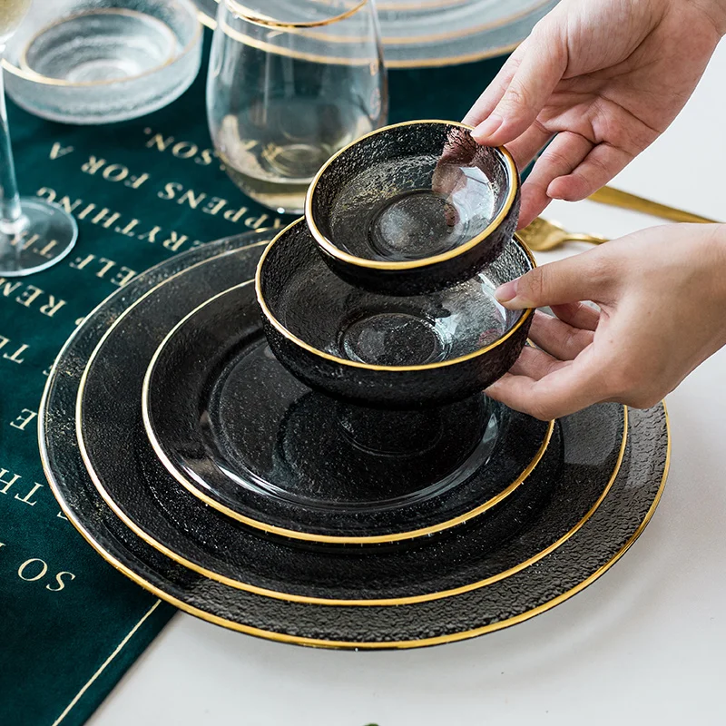 

Simple Glass Phnom Penh Western Food Plate Rice Bowl Household Transparent Multi-Size Fruit Dessert Plate