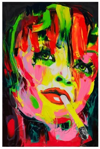 Koop Hand Geschilderd Francoise Nielly Paletmes Acryl Vrouw Portret Gezicht Canvas Olieverf Kleurrijke Wall Art Picture Home Decor