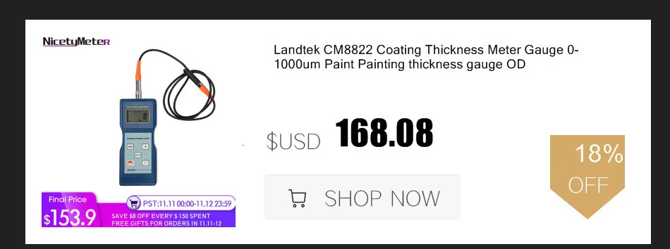 Landteck CM-8828 2 в 1 Калибр для очистки автомобиля инструмент для детализации эмалированной пластиковой пленки покрытие краски толщина тестер краски датчик OD