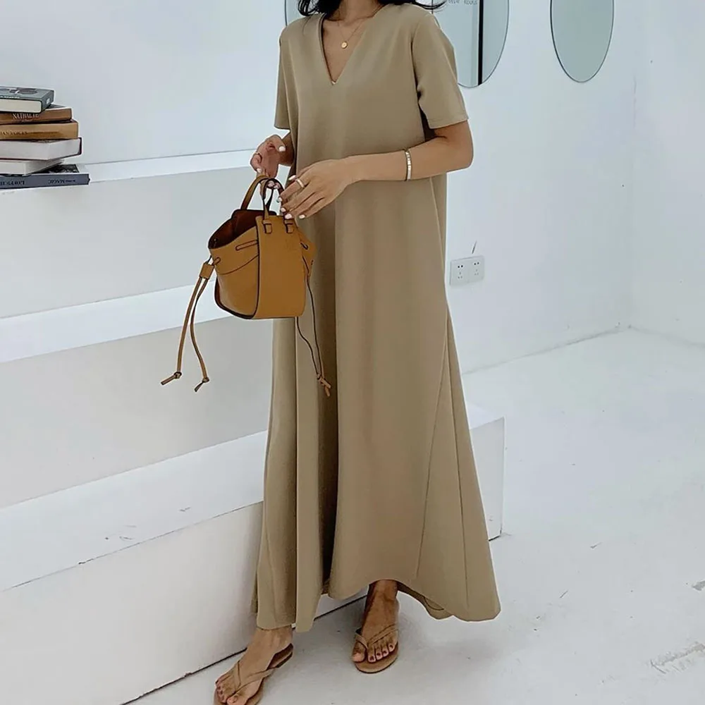 Платье женское длинное ТРАПЕЦИЕВИДНОЕ с V-образным вырезом | Женская одежда