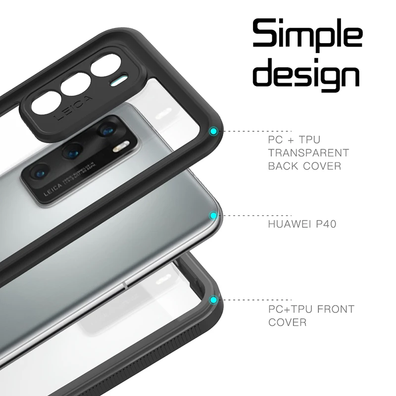 Водонепроницаемый чехол для Huawei P40/P40 Pro прозрачный с полной защитой P30/P20 Pro/Mate 20/30