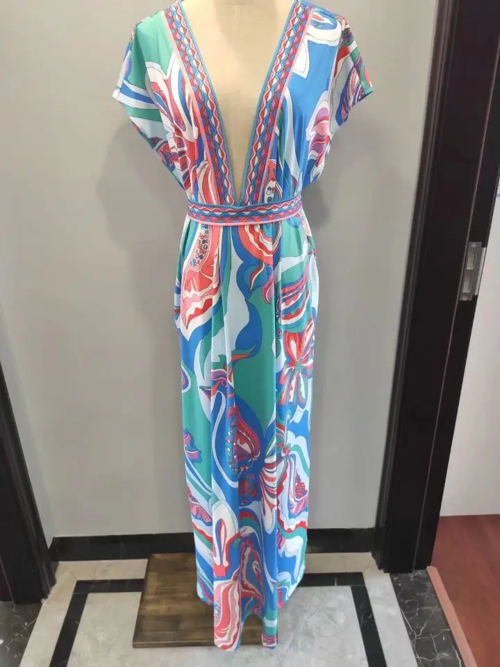 Платье женское трикотажное с V-образным вырезом и принтом | Женская одежда