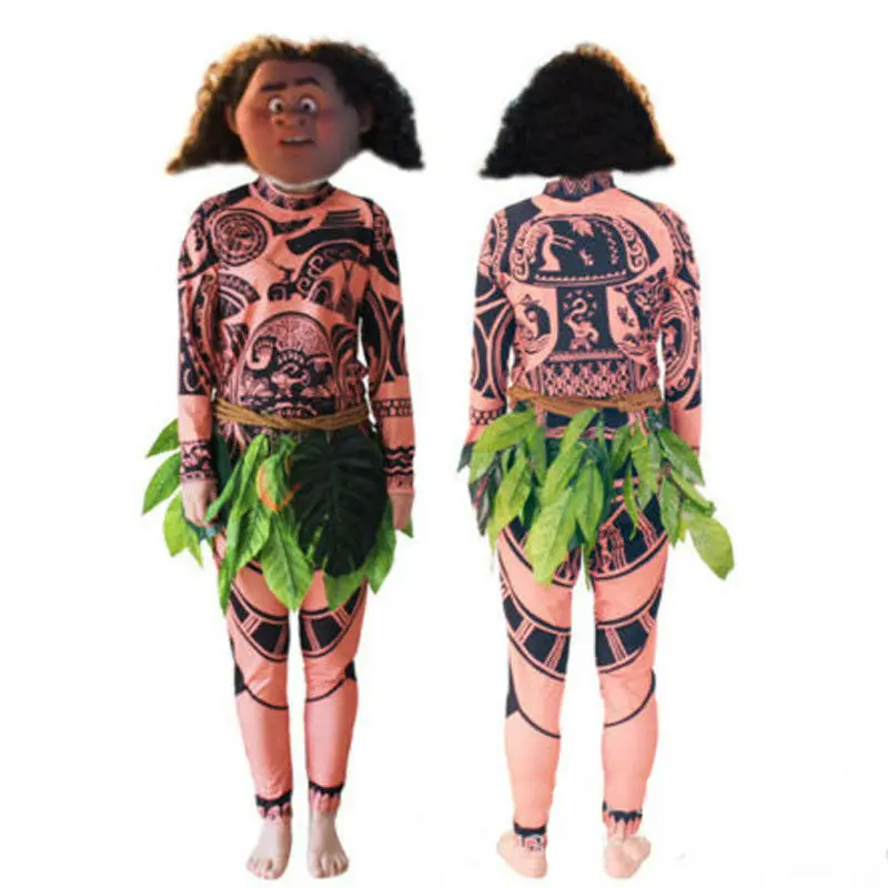 

Mens Women Halloween Cosplay Costumes with Leaves Decor Moana Maui Tattoo T Shirt Pants Blattern Halloween Adult New