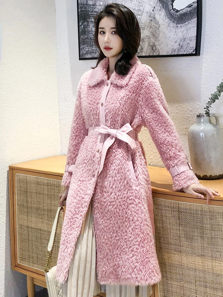 

Новинка 2021, пальто для стрижки овечьей шерсти для молодых женщин, средней длины, из меха ягненка, модное корейское меховое пальто