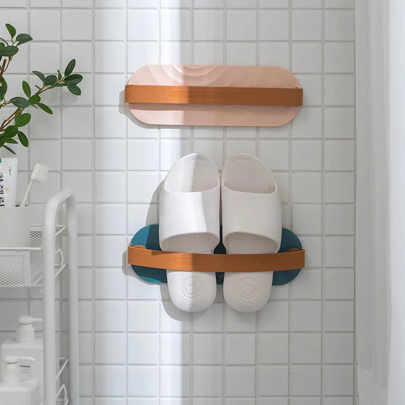 

Wall Mount Seamless Stickers Shoes Rack Shoes Organizer Storage Rack Bathroom Wall-mounted Slippers Shelf Dropshipping