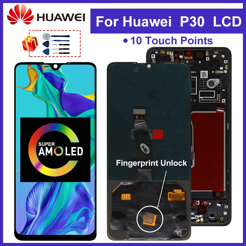 Супер AMOLED для HUAWEI P30 LCD ELE L29 L09 AL00 дисплей сенсорный экран дигитайзер Запасные