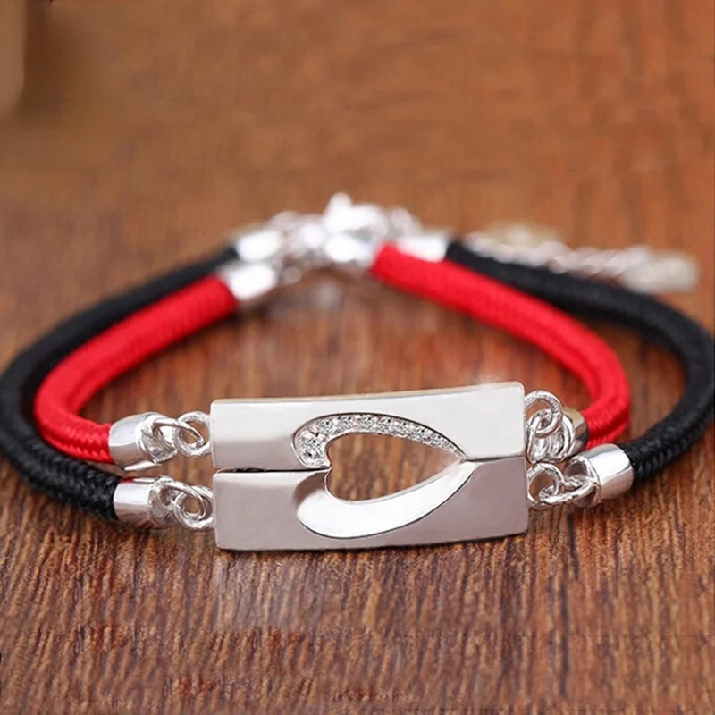 

Браслет из стерлингового серебра S925 с вечным узлом, браслет в форме концентрированного сердца, романтический браслет с Красной веревкой дл...
