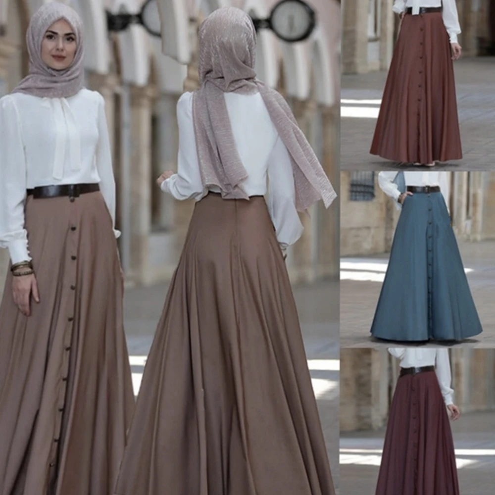 

Ladies 2021 new high waist button pure color temperament big A-word slim versatile skirt