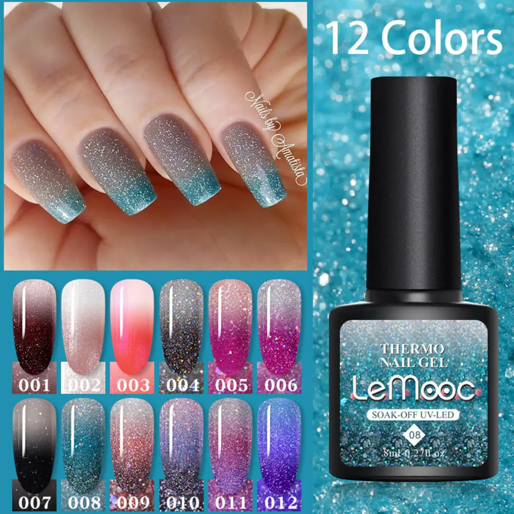 

Thermal Nail Polish Gel Shiny Sequins Effect Color Change Varnishes Bling Glitter Soak Off Temperature Color Changing Gel