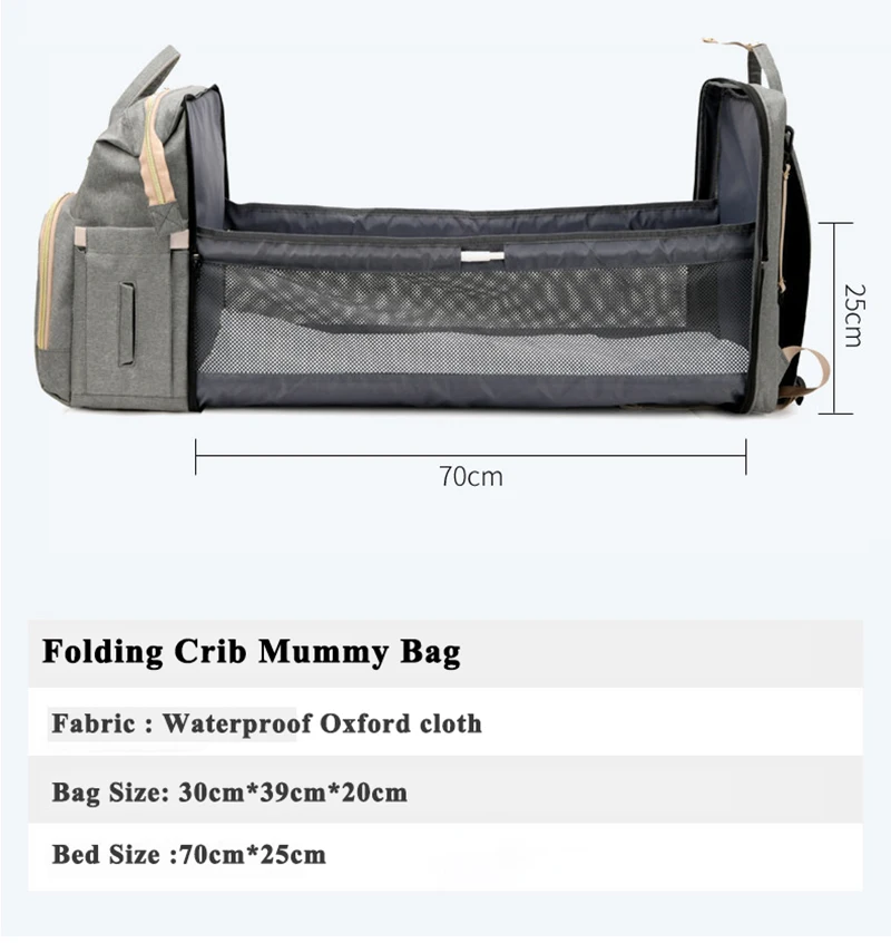 

Diaper Bag Bed Crib Design Detachable Mummy Bag Waterproof Fabric Nappy Backpack Changing Pad & Hooks