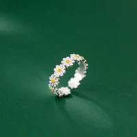 fresh silver color daisy flower rings for women white drop glaze adjustable opening finger ring christmas birthday jewelry gift