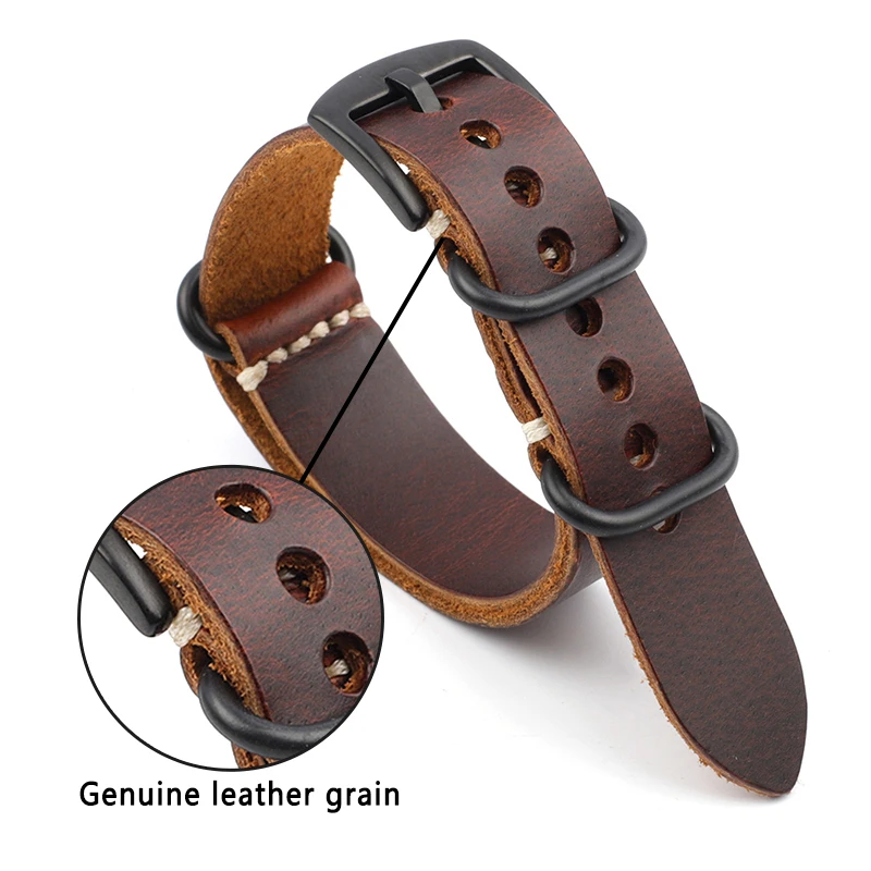 Onthelevel Genuine Leather Nato Zulu Strap 18mm 20mm 22mm 24mm Replacement Watchband Watch Accessories Wristband #D