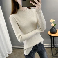 knitted pullover womens sweater korean fashion lace stitching pullover slim fit sweater female jumpers large size