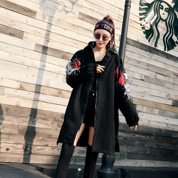 Рок дизайн осенне зимнее теплое пальто свободный жакет с капюшоном флисовый