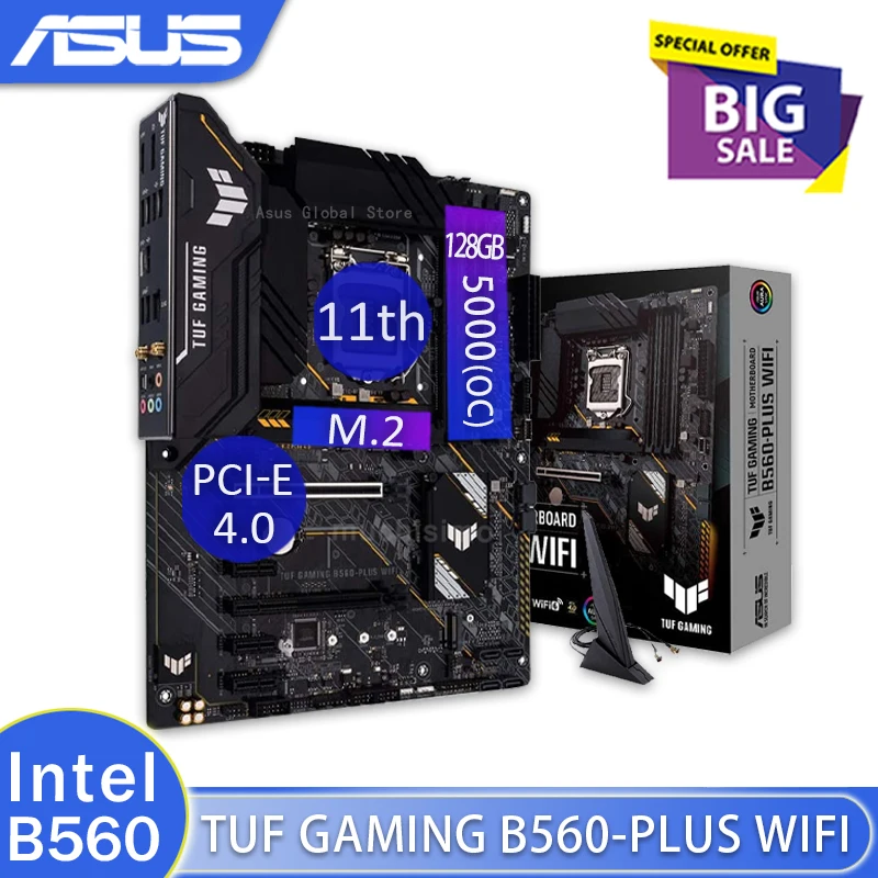 Игровой ноутбук Asus TUF LGA 1200 B560-PLUS DDR4 материнская плата с WIFi МГц 5000 ГБ M.2 PCI-E 128 B560