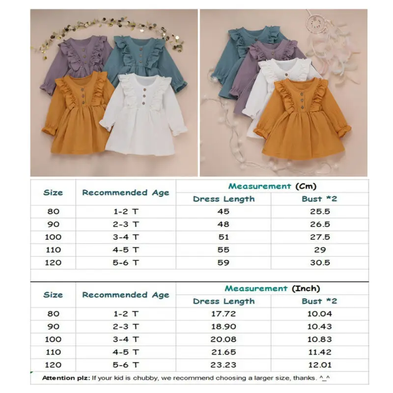 

1-6Y Toddler Kid Baby Girls Dress Vintage Ruffles Long Sleeve Tutu Dress For Girls Solid Autumn Spring Children Costumes