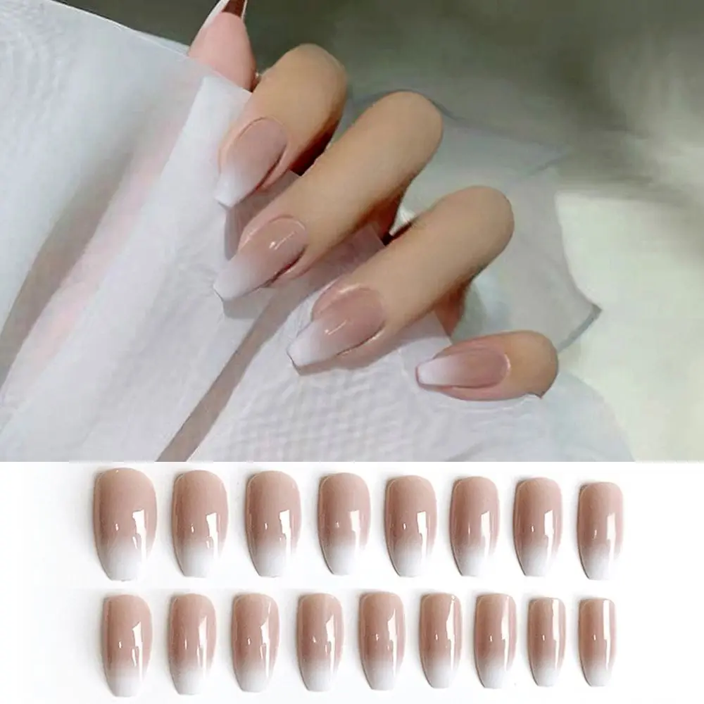 

24pcs/Box Ballerina Detachable Artificial Full Cover Gradient White Coffin False Nails Fake Nails Nail Tips Wearable