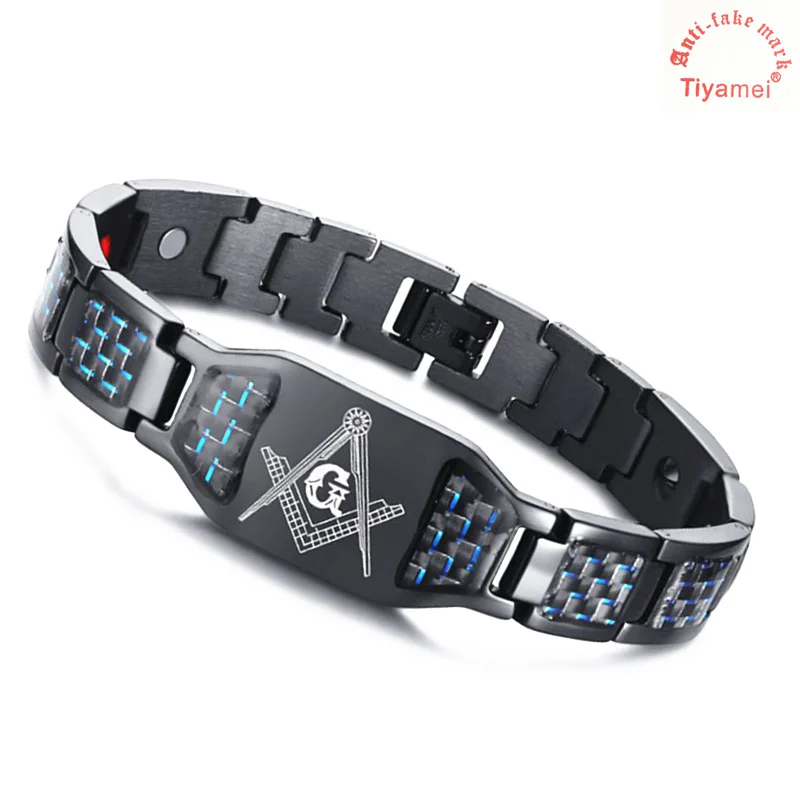 

AG Magnetic bracelet for men in black, blue carbon fiber, magnetic for health arthritis pain, giving tools and gift box