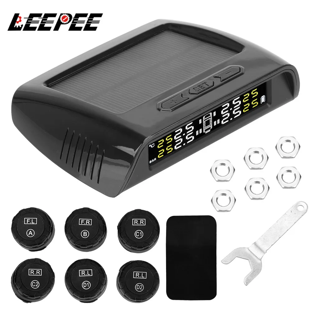 

6 шт. датчик контроля давления в автомобильных шинах Система TPMS USB зарядка на солнечной батарее аварийный инструмент давления для грузовико...