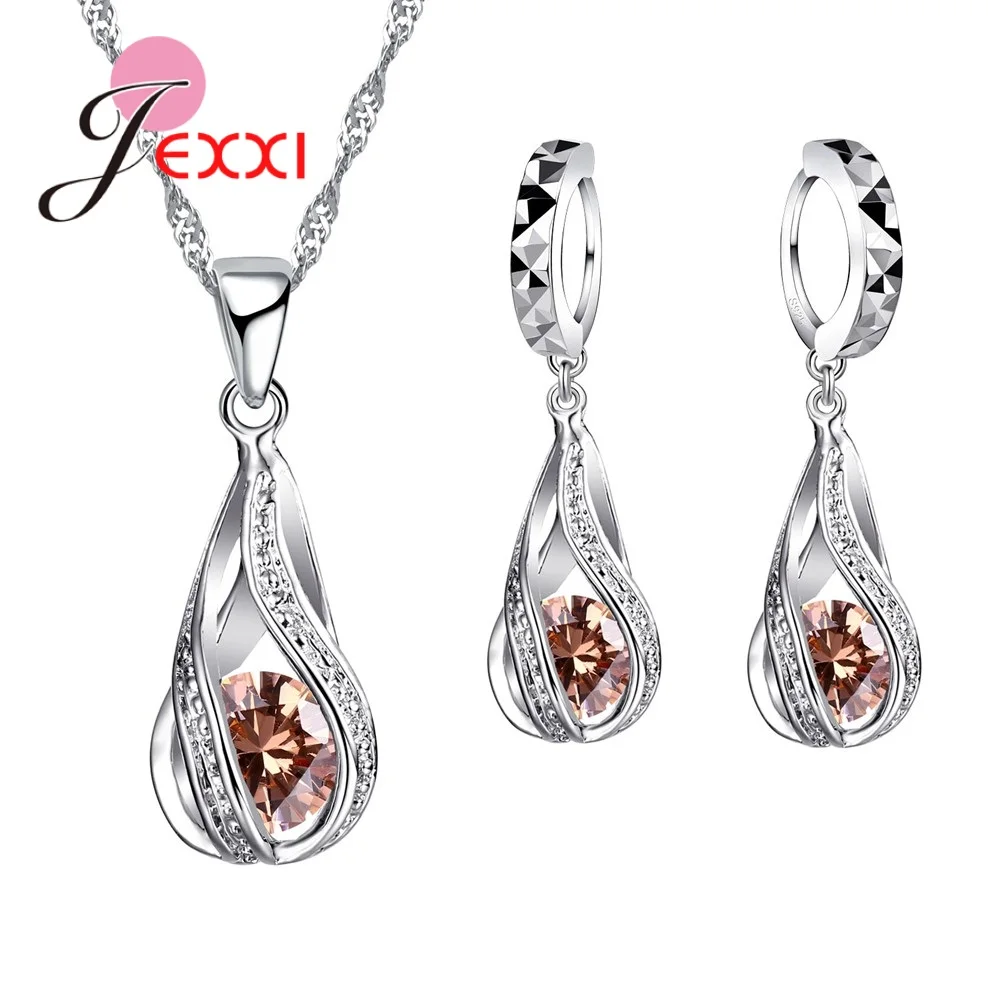 Комплект из колье и серёг серебра 925 пробы с фианитом|earrings double|earrings diamanteearrings long |