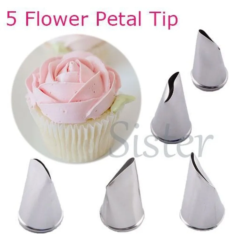 304 stainless steel 5-piece rose petal mouth decoration mouthpiece baking tools for cakes | Дом и сад
