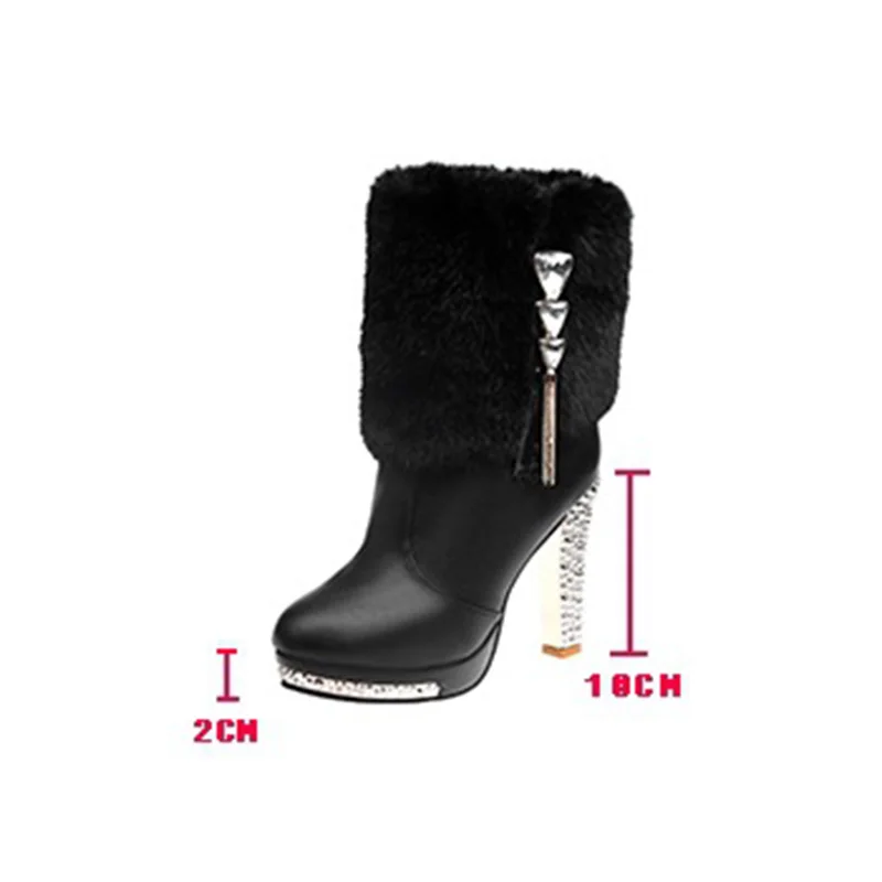 Lzzf 2018 зимние меховые сапоги на высоком каблуке для женщин обувь кожаные женские