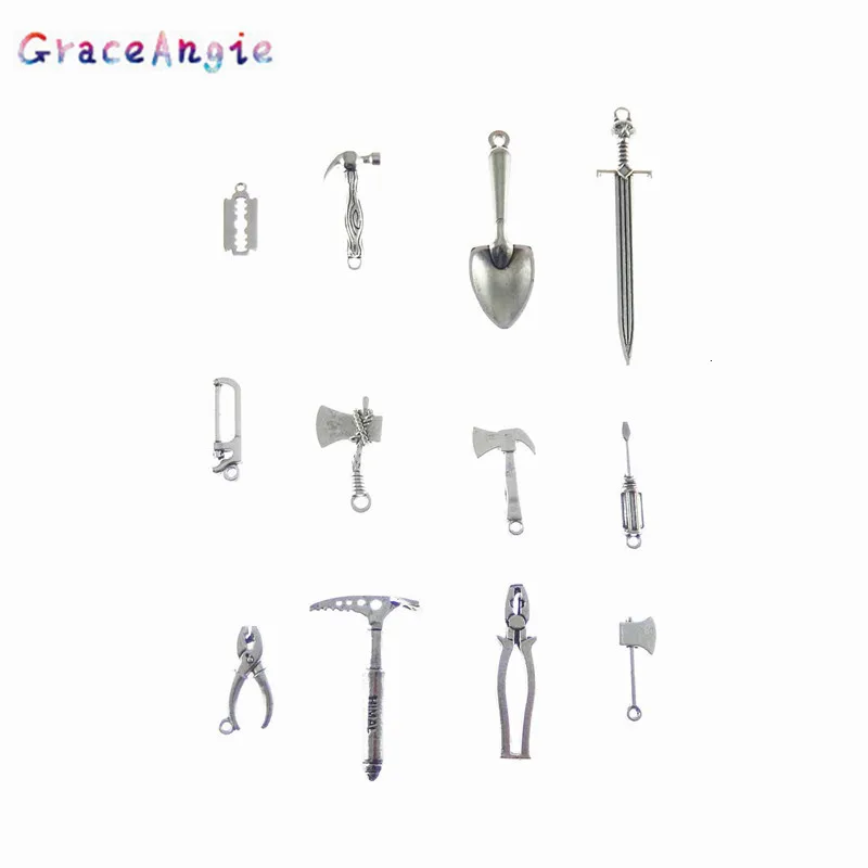GraceAngie 12 шт. смешанные плоскогубцы с лопатой Подвески Меч топор ювелирные изделия с молотком поиск ручной работы DIY ожерелье кулон ремесла Серьги Браслет