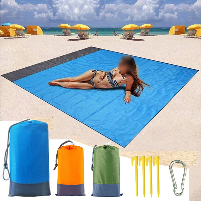

2x2.1m Portable Picnic Mat Waterproof Pocket Beach Blanket Outdoor Sand Beach Mats 4 Anchor Wind Prevent Camping Sleeping Pad