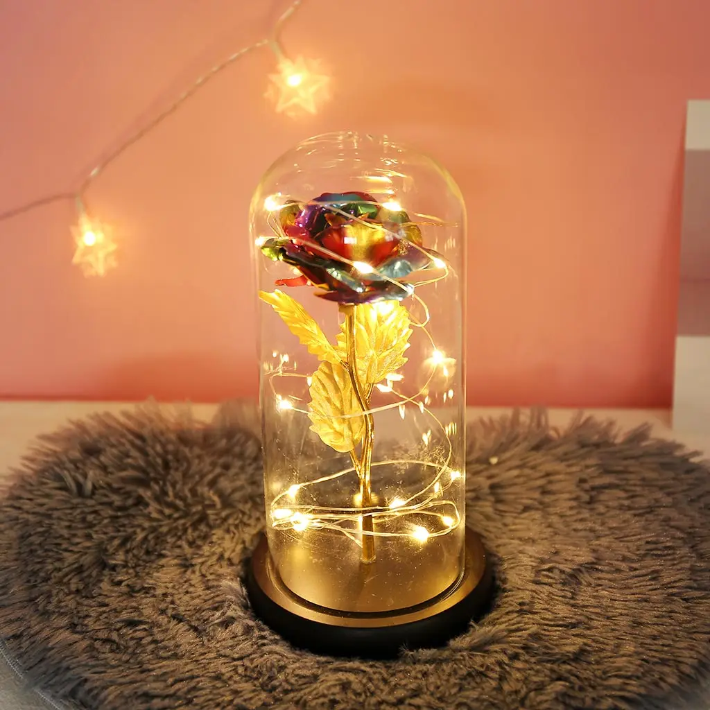 

Rose in Glass Dome Lights Enchanted Rose Artificial Flower Rose Perfect Women Wedding Valentine's Day Anniversary Night Lights