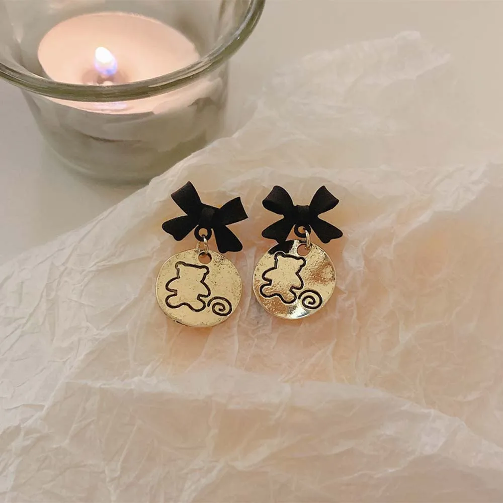 

Fashion New Cute Dangle Earrings For Women Vintage Bowknot Bear Personality Female Metal Jewelry Accessories