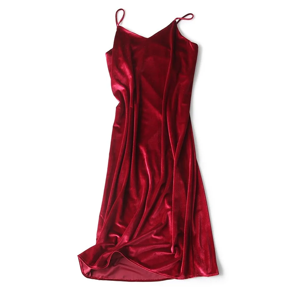 

Homemade Elegant and Advanced Basic Versatile Silk Velvet Mid Length Suspender Dress