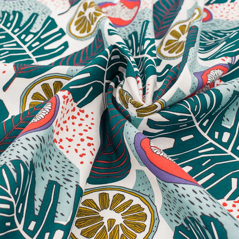 

Deep Green Leaf And Half Of An Orange Print Cotton Fabric For Dress Tissus Coton ImprimÉ Sewing Telas Algodon Estampadas Ткань