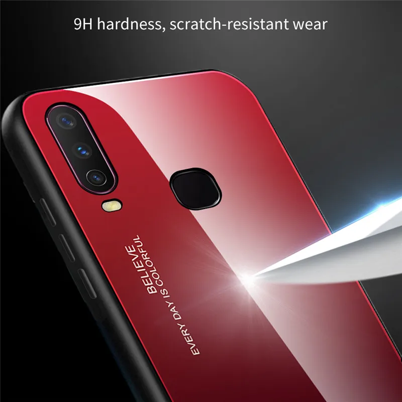 Закаленное Стекло ЧЕХОЛ ДЛЯ Vivo Y17 Y83 V11 Pro X23 цветной градиентный телефонный чехол