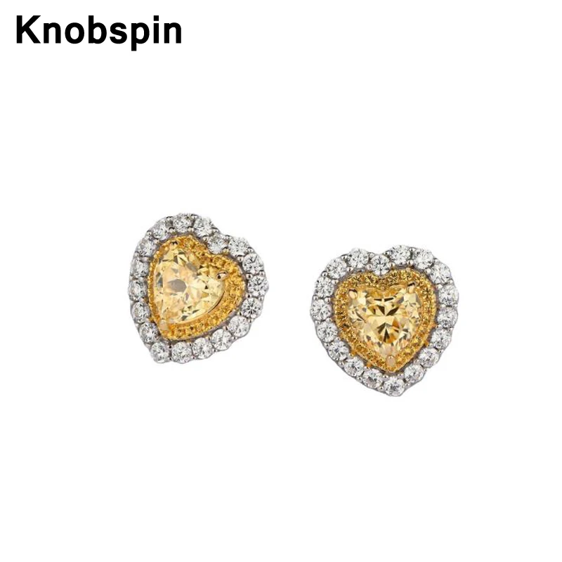 

Серьги-гвоздики женские из серебра 100% пробы с крупным желтым сердцем