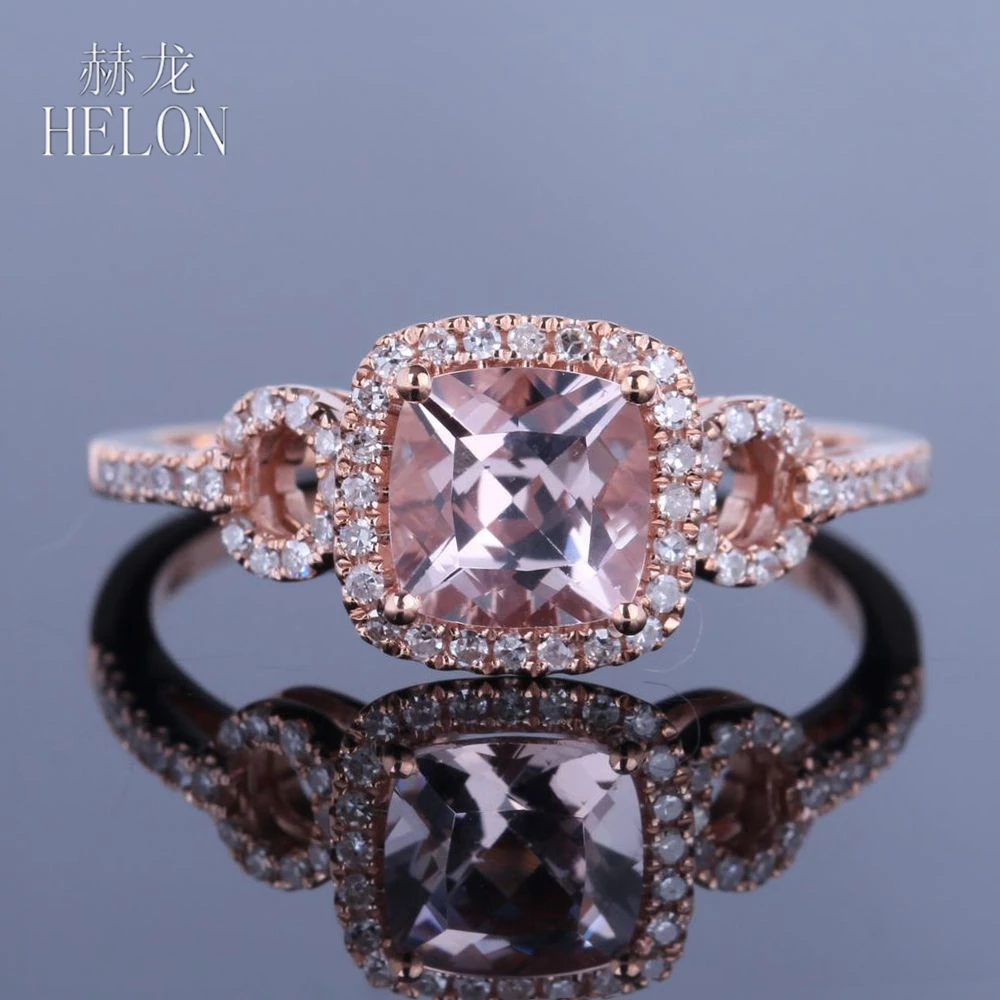 HELON Solid 10k розовое золото безупречная Подушка 1.1ct натуральный морганит бриллианты