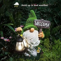 garden gnome statue holding welcome sign decorative lantern with solar garden led portable lampfor patio yard lawn