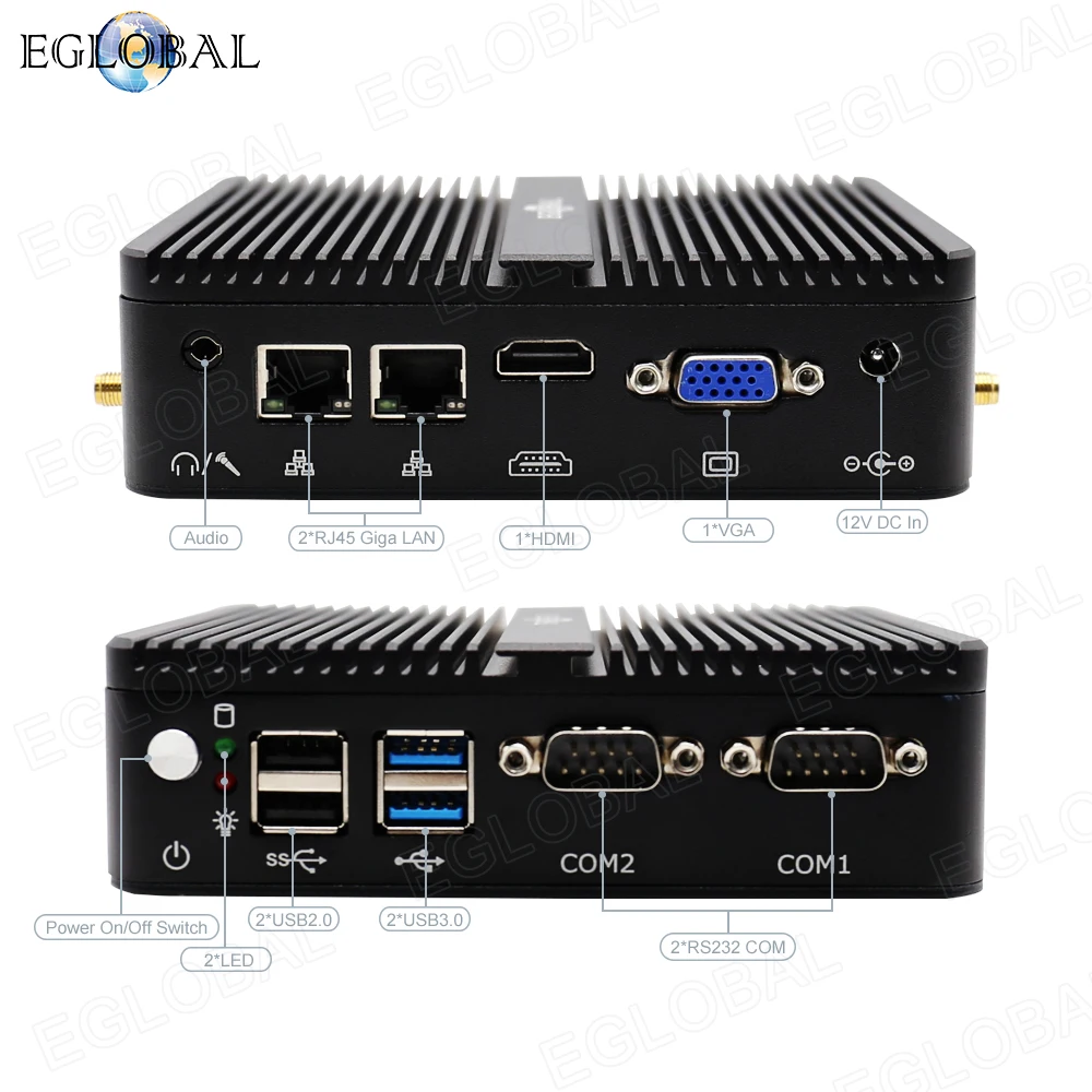 Процессор Eglobal Fanless мини ПК Intel Celeron J4125 2LAN 2COM HD VGA карманный компьютер Windows 10 HTPC