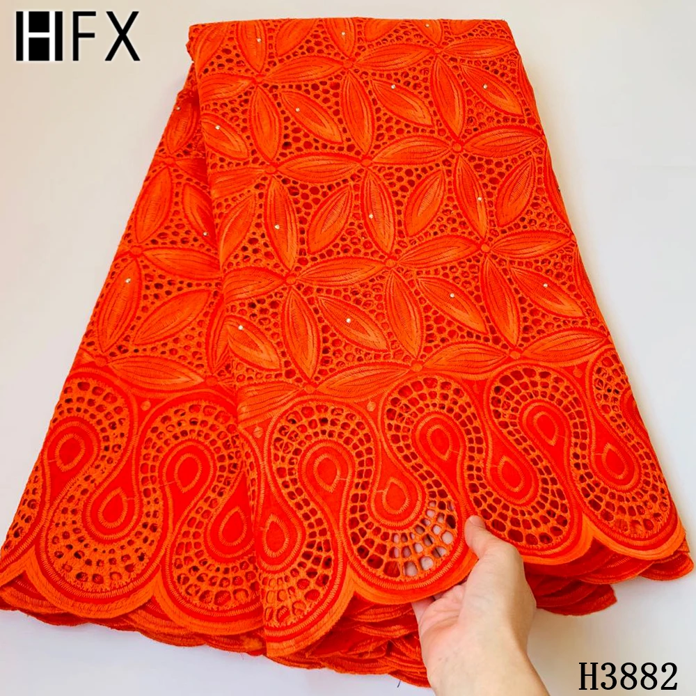 

HFX African Cotton Lace Fabric 2020 High Quality Swiss Voile Lace In Switzerland Embroidery with Stones for Women Dress F3882