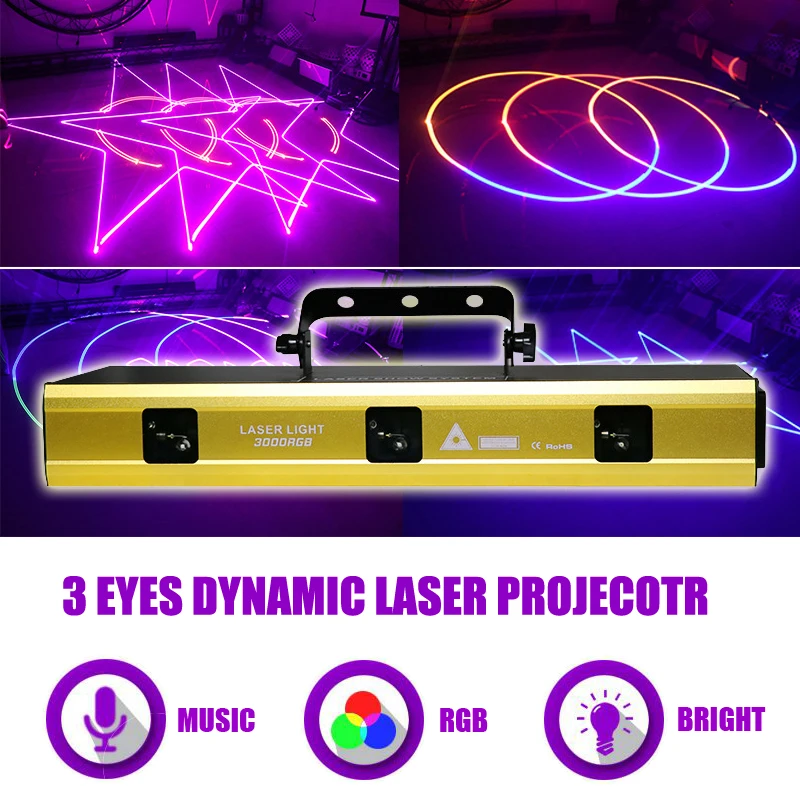 RGB Полноцветный сценический эффект SUNART с 3 глазами Вт DMX лазерный проектор со