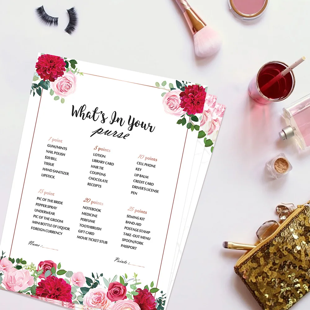 

10pcs Romantic Pink Red Rose Flower Bridal Wedding Games Paper Cards Bride Wedding Games Party Cards Wedding Party Supplies